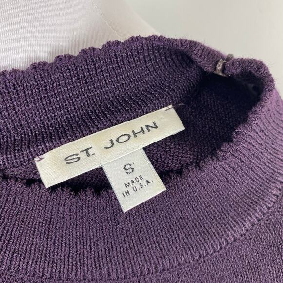 St John Purple Scalloped Edges Mock Neck Sleeveless Santana Sweater Vest Small - Picture 6 of 6